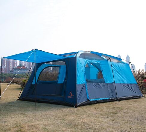 KTT Extra Large Tent 12 Person,Family Cabin Tents,2 Rooms,3 Doors and 3 Windows with Mesh,Straight Wall,Waterproof,Double Layer,Big Tent for Outdoor,Picnic,Camping,Family Gathering(Light Brown) in Saudi Arabia