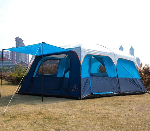 KTT Extra Large Tent 12 Person,Family Cabin Tents,2 Rooms,3 Doors and 3 Windows with Mesh,Straight Wall,Waterproof,Double Layer,Big Tent for Outdoor,Picnic,Camping,Family Gathering(Light Brown) in Saudi Arabia