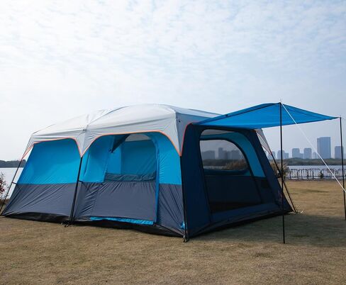 KTT Extra Large Tent 12 Person,Family Cabin Tents,2 Rooms,3 Doors and 3 Windows with Mesh,Straight Wall,Waterproof,Double Layer,Big Tent for Outdoor,Picnic,Camping,Family Gathering(Light Brown) in Saudi Arabia