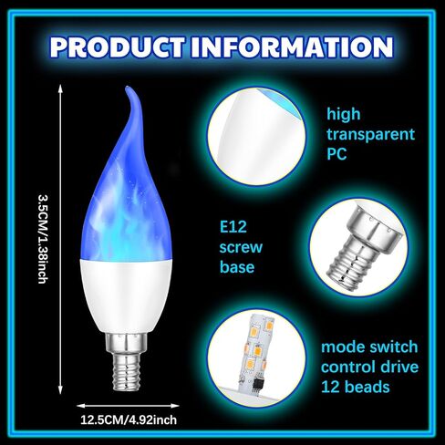 VIHOSE 4 قطع E12 LED لمبات إضاءة اللهب 3 أوضاع وامضة لمبة إضاءة E12 شمعدان قاعدة شمع لهب مصباح الهالوين وحفلات عيد الميلاد في الأماكن المغلقة والخارجية، 1.2 واط، 1800 ك (أرجواني، برتقالي) in Kuwait