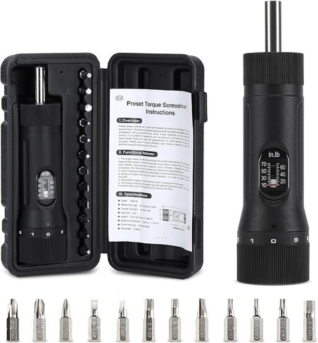 Preset Torque Screwdriver with 12 Pieces Interchangeable Bits, 1/4" Drive Torque Screwdriver Wrench Set for Maintenance, Tools, Bike Repairing and Mounting (10-70 in-lb) in Saudi Arabia