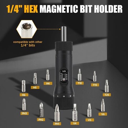 Preset Torque Screwdriver with 12 Pieces Interchangeable Bits, 1/4" Drive Torque Screwdriver Wrench Set for Maintenance, Tools, Bike Repairing and Mounting (10-70 in-lb) in Saudi Arabia
