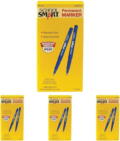 School Smart Water Resistant Permanent Markers - Ultra Fine - Pack of 12 - Blue in Saudi Arabia