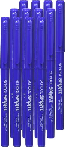 School Smart Water Resistant Permanent Markers - Ultra Fine - Pack of 12 - Blue in Saudi Arabia