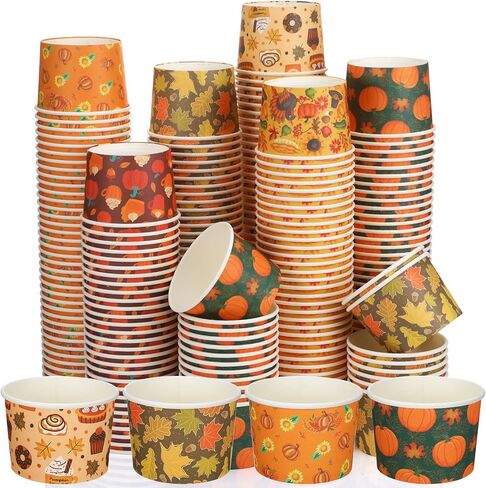 Zhehao 300 Pcs 8 oz Fall Paper Bowls Disposable Pumpkin Bowls Thanksgiving Snack Bowls Candy Dessert Bowls Pumpkin Paper Soup Bowls Autumn Ice Cream Cups for Hot or Cold Food Party Supplies in Saudi Arabia