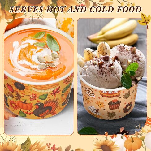 Zhehao 300 Pcs 8 oz Fall Paper Bowls Disposable Pumpkin Bowls Thanksgiving Snack Bowls Candy Dessert Bowls Pumpkin Paper Soup Bowls Autumn Ice Cream Cups for Hot or Cold Food Party Supplies in Saudi Arabia