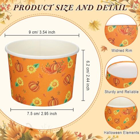 Zhehao 300 Pcs 8 oz Fall Paper Bowls Disposable Pumpkin Bowls Thanksgiving Snack Bowls Candy Dessert Bowls Pumpkin Paper Soup Bowls Autumn Ice Cream Cups for Hot or Cold Food Party Supplies in Saudi Arabia