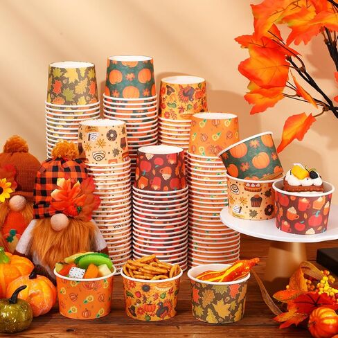 Zhehao 300 Pcs 8 oz Fall Paper Bowls Disposable Pumpkin Bowls Thanksgiving Snack Bowls Candy Dessert Bowls Pumpkin Paper Soup Bowls Autumn Ice Cream Cups for Hot or Cold Food Party Supplies in Saudi Arabia