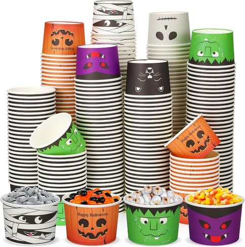 Zhehao 300 Pcs 8 oz Fall Paper Bowls Disposable Pumpkin Bowls Thanksgiving Snack Bowls Candy Dessert Bowls Pumpkin Paper Soup Bowls Autumn Ice Cream Cups for Hot or Cold Food Party Supplies in Saudi Arabia