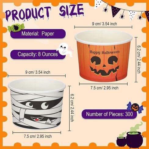 Zhehao 300 Pcs 8 oz Fall Paper Bowls Disposable Pumpkin Bowls Thanksgiving Snack Bowls Candy Dessert Bowls Pumpkin Paper Soup Bowls Autumn Ice Cream Cups for Hot or Cold Food Party Supplies in Saudi Arabia