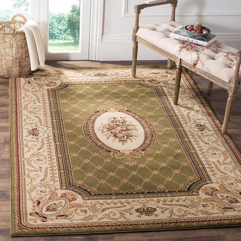 SAFAVIEH Lyndhurst Collection Area Rug - 8' x 11', Sage & Ivory, Traditional European Design, Non-Shedding & Easy Care, Ideal for High Traffic Areas in Living Room, Bedroom (LNH223A) in Saudi Arabia