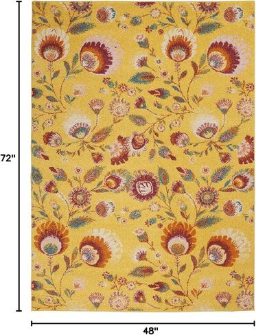 سجادة Nourison Allur Floral Yellow Multicolor مقاس 10.16 سم × 15.24 سم - سجادة، سهلة التنظيف، لا تساقط، غرفة النوم، غرفة المعيشة، غرفة الطعام، المطبخ (4x6) in Kuwait