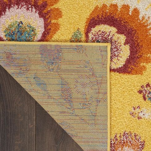سجادة Nourison Allur Floral Yellow Multicolor مقاس 10.16 سم × 15.24 سم - سجادة، سهلة التنظيف، لا تساقط، غرفة النوم، غرفة المعيشة، غرفة الطعام، المطبخ (4x6) in Kuwait