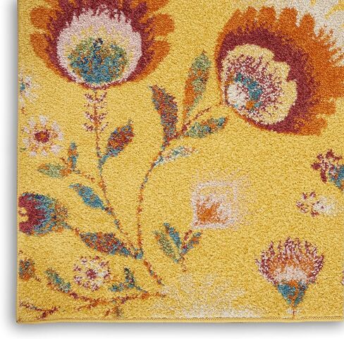 سجادة Nourison Allur Floral Yellow Multicolor مقاس 10.16 سم × 15.24 سم - سجادة، سهلة التنظيف، لا تساقط، غرفة النوم، غرفة المعيشة، غرفة الطعام، المطبخ (4x6) in Kuwait