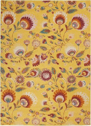 سجادة Nourison Allur Floral Yellow Multicolor مقاس 10.16 سم × 15.24 سم - سجادة، سهلة التنظيف، لا تساقط، غرفة النوم، غرفة المعيشة، غرفة الطعام، المطبخ (4x6) in Kuwait