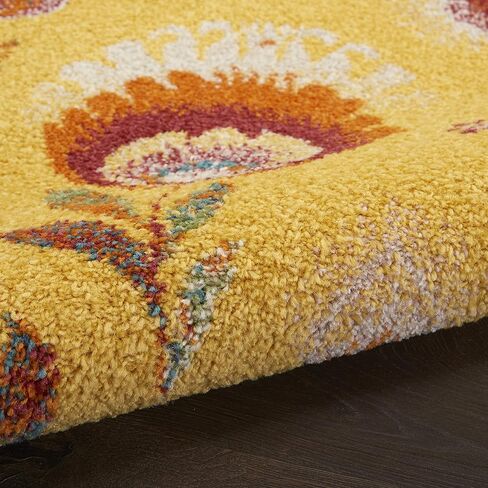سجادة Nourison Allur Floral Yellow Multicolor مقاس 10.16 سم × 15.24 سم - سجادة، سهلة التنظيف، لا تساقط، غرفة النوم، غرفة المعيشة، غرفة الطعام، المطبخ (4x6) in Kuwait