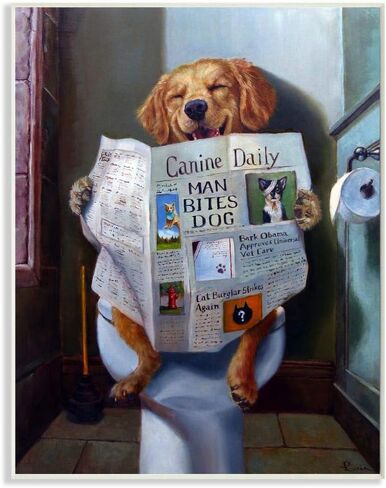 Stupell Industries Dog Reading the Newspaper On Toilet Funny Painting Wall Plaque Art Design By Artist Lucia Heffernan, 10 x 15 in Saudi Arabia