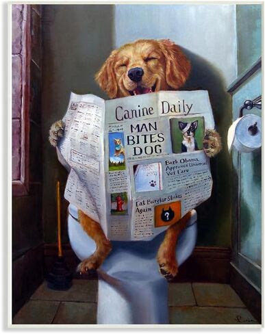 Stupell Industries Dog Reading the Newspaper On Toilet Funny Painting Wall Plaque Art Design By Artist Lucia Heffernan, 10 x 15 in Saudi Arabia