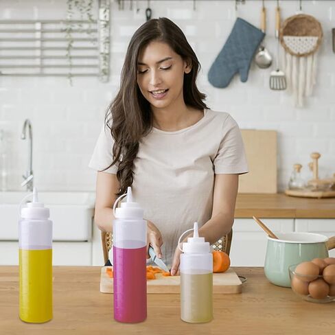 6 قطع زجاجة ضغط للصلصة، زجاجات الصلصة تتضمن 8 ملصقات وفرشاة تنظيف واحدة، زجاجات رش متعددة الأغراض للكاتشب والتوابل وصلصة الشواء والملابس والشواء والشواء والحرف اليدوية والشراب in Kuwait