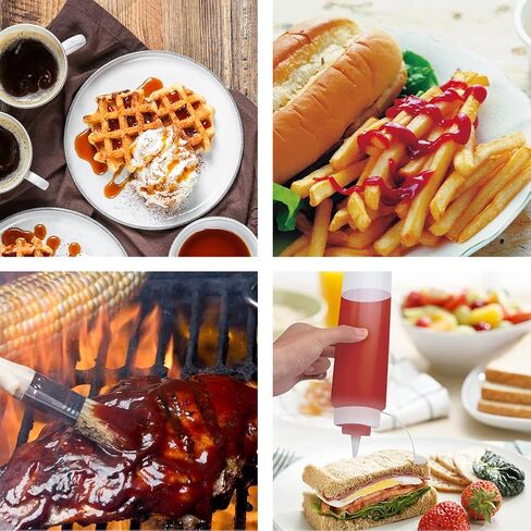 6 قطع زجاجة ضغط للصلصة، زجاجات الصلصة تتضمن 8 ملصقات وفرشاة تنظيف واحدة، زجاجات رش متعددة الأغراض للكاتشب والتوابل وصلصة الشواء والملابس والشواء والشواء والحرف اليدوية والشراب in Kuwait