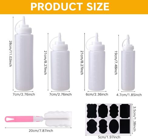 6 قطع زجاجة ضغط للصلصة، زجاجات الصلصة تتضمن 8 ملصقات وفرشاة تنظيف واحدة، زجاجات رش متعددة الأغراض للكاتشب والتوابل وصلصة الشواء والملابس والشواء والشواء والحرف اليدوية والشراب in Kuwait