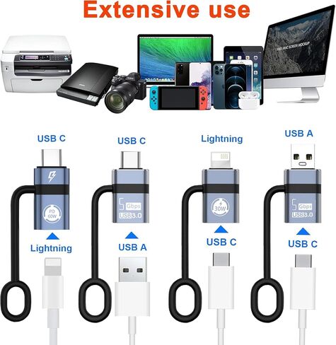 URANT (6Pack Adapter,USB C to USB 3.0 OTG Adapter,2 Type C Female to Lightning Male,2 Lightning Female to Type C Male Compatible with iPhone 15 14 13 12Pro Max Plus,Samsung Galaxy,Laptop,PC in Kuwait