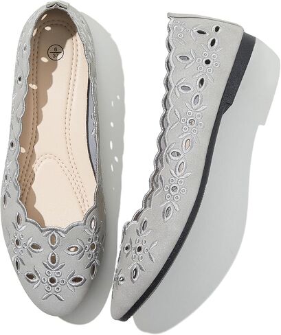 Shupua Womens Flats Ballet Flats for Women Comfortable Slip on Dress Shoes | Dressy Casual Loafers, Breathable, Summer, Round Toe, PU Leather, Floral Eyelets, Comfort, Close Toe, Ladies in Kuwait