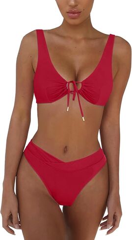 Women Sexy Tie Front Cutout Push Up Bikini Set Cheeky V Crossover High Waisted Tummy Control Swimsuit 2 Piece in Saudi Arabia