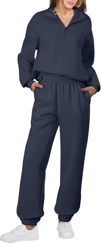 SHEWIN Womens 2 Piece Outfits Sweatsuits Long Sleeve Lounge Sets Oversized Sweatshirt Half Zip Pullover Jogger Sweatpants in Saudi Arabia