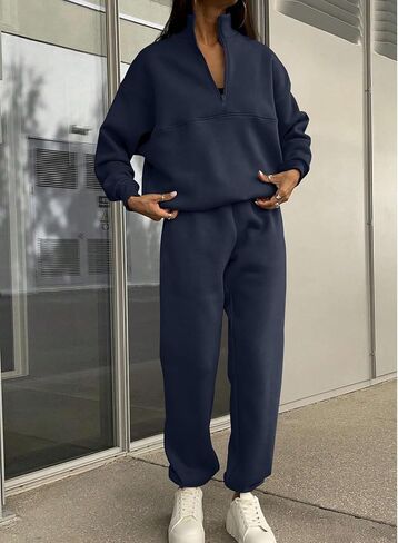 SHEWIN Womens 2 Piece Outfits Sweatsuits Long Sleeve Lounge Sets Oversized Sweatshirt Half Zip Pullover Jogger Sweatpants in Saudi Arabia