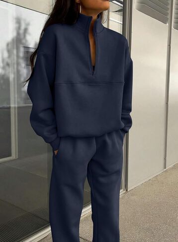 SHEWIN Womens 2 Piece Outfits Sweatsuits Long Sleeve Lounge Sets Oversized Sweatshirt Half Zip Pullover Jogger Sweatpants in Saudi Arabia