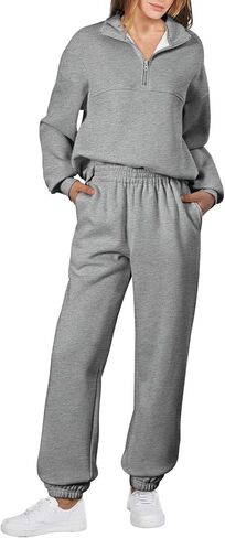 SHEWIN Womens 2 Piece Outfits Sweatsuits Long Sleeve Lounge Sets Oversized Sweatshirt Half Zip Pullover Jogger Sweatpants in Saudi Arabia