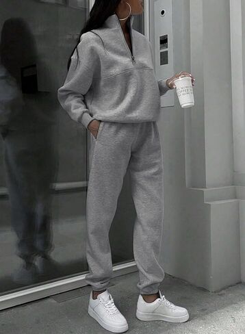 SHEWIN Womens 2 Piece Outfits Sweatsuits Long Sleeve Lounge Sets Oversized Sweatshirt Half Zip Pullover Jogger Sweatpants in Saudi Arabia