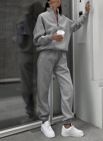 SHEWIN Womens 2 Piece Outfits Sweatsuits Long Sleeve Lounge Sets Oversized Sweatshirt Half Zip Pullover Jogger Sweatpants in Saudi Arabia