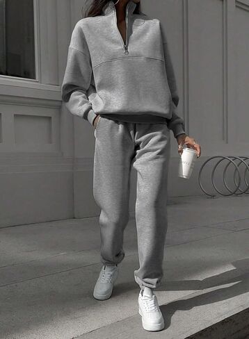SHEWIN Womens 2 Piece Outfits Sweatsuits Long Sleeve Lounge Sets Oversized Sweatshirt Half Zip Pullover Jogger Sweatpants in Saudi Arabia