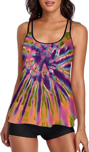 Urchics 2024 Flowy Tankini Swimsuits for Women Tummy Control Tankini Swimwear Tank Top with Boyshorts Two Piece Bathing Suits in Saudi Arabia