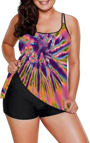 Urchics 2024 Flowy Tankini Swimsuits for Women Tummy Control Tankini Swimwear Tank Top with Boyshorts Two Piece Bathing Suits in Saudi Arabia