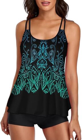 Urchics 2024 Flowy Tankini Swimsuits for Women Tummy Control Tankini Swimwear Tank Top with Boyshorts Two Piece Bathing Suits in Saudi Arabia
