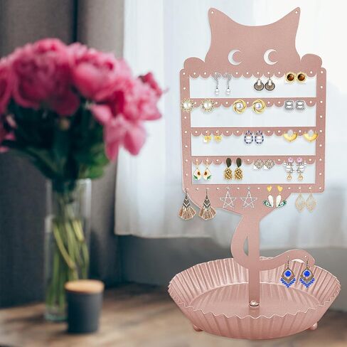 WOXBITA حامل القرط معلق منظم حامل المجوهرات رف معدني لطيف شجرة القط الجرف ديكور الغرفة الجدول الأذن مسمار حامل عرض برج مع صينية تخزين حلقة للمراهقين الفتيات الأطفال عشاق القطط in Kuwait