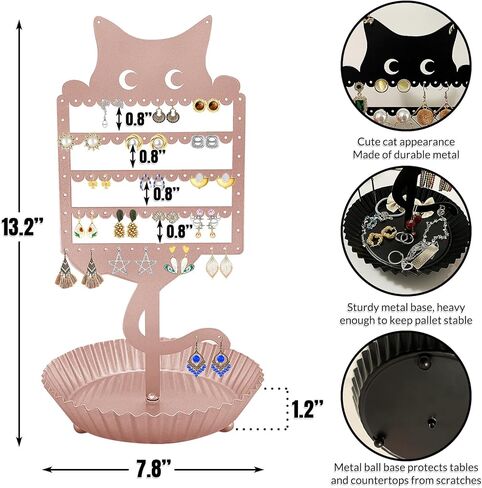 WOXBITA حامل القرط معلق منظم حامل المجوهرات رف معدني لطيف شجرة القط الجرف ديكور الغرفة الجدول الأذن مسمار حامل عرض برج مع صينية تخزين حلقة للمراهقين الفتيات الأطفال عشاق القطط in Kuwait