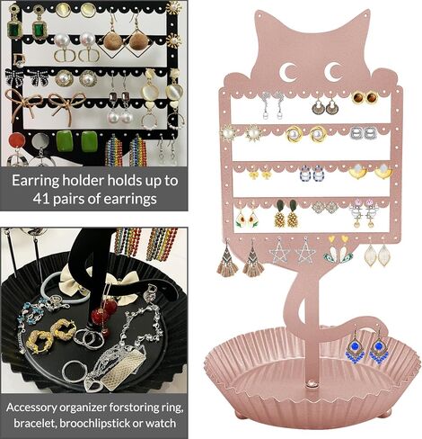 WOXBITA حامل القرط معلق منظم حامل المجوهرات رف معدني لطيف شجرة القط الجرف ديكور الغرفة الجدول الأذن مسمار حامل عرض برج مع صينية تخزين حلقة للمراهقين الفتيات الأطفال عشاق القطط in Kuwait