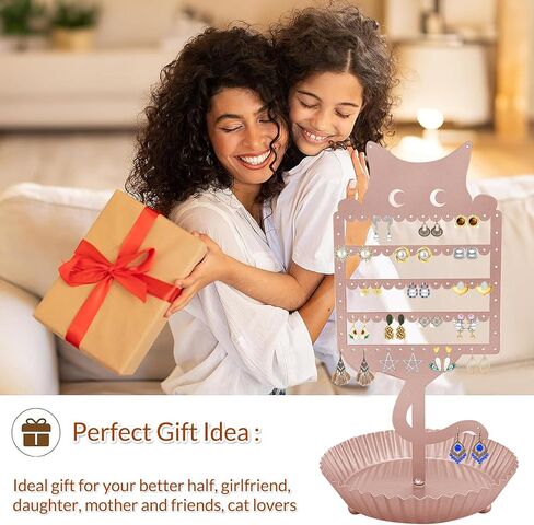 WOXBITA حامل القرط معلق منظم حامل المجوهرات رف معدني لطيف شجرة القط الجرف ديكور الغرفة الجدول الأذن مسمار حامل عرض برج مع صينية تخزين حلقة للمراهقين الفتيات الأطفال عشاق القطط in Kuwait