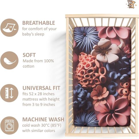 Organic Crib Sheet - 100% Cotton Baby Crib Sheets - Standard Crib Mattress Sheet (52 x 28 in) - Fitted Crib Sheets Girl Boy Neutral - Toddler Bed Sheets (3D Leaves Green) in Saudi Arabia