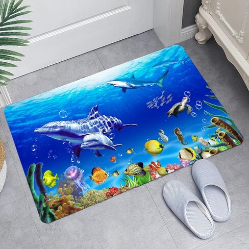 WODEJIA Flannel Mat Non Slip 3D Print for Bedside and Living Room,Clearance MatS Absorbent Moisture Dust Forlaundry Room,Bath Rugs Sponge Foam Soft for Bathroom (Submarine Fish School Theme) in Saudi Arabia