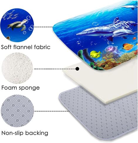 WODEJIA Flannel Mat Non Slip 3D Print for Bedside and Living Room,Clearance MatS Absorbent Moisture Dust Forlaundry Room,Bath Rugs Sponge Foam Soft for Bathroom (Submarine Fish School Theme) in Saudi Arabia