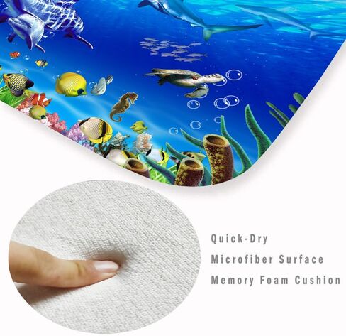 WODEJIA Flannel Mat Non Slip 3D Print for Bedside and Living Room,Clearance MatS Absorbent Moisture Dust Forlaundry Room,Bath Rugs Sponge Foam Soft for Bathroom (Submarine Fish School Theme) in Saudi Arabia