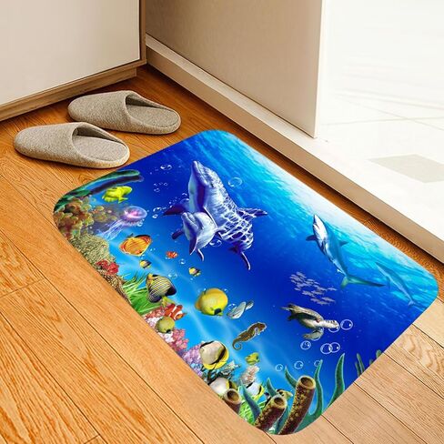 WODEJIA Flannel Mat Non Slip 3D Print for Bedside and Living Room,Clearance MatS Absorbent Moisture Dust Forlaundry Room,Bath Rugs Sponge Foam Soft for Bathroom (Submarine Fish School Theme) in Saudi Arabia