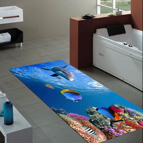 WODEJIA Flannel Mat Non Slip 3D Print for Bedside and Living Room,Clearance MatS Absorbent Moisture Dust Forlaundry Room,Bath Rugs Sponge Foam Soft for Bathroom (Submarine Fish School Theme) in Saudi Arabia