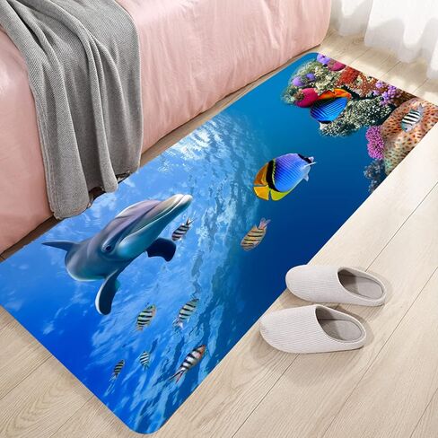 WODEJIA Flannel Mat Non Slip 3D Print for Bedside and Living Room,Clearance MatS Absorbent Moisture Dust Forlaundry Room,Bath Rugs Sponge Foam Soft for Bathroom (Submarine Fish School Theme) in Saudi Arabia