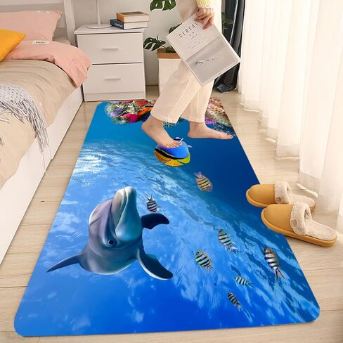 WODEJIA Flannel Mat Non Slip 3D Print for Bedside and Living Room,Clearance MatS Absorbent Moisture Dust Forlaundry Room,Bath Rugs Sponge Foam Soft for Bathroom (Submarine Fish School Theme) in Saudi Arabia